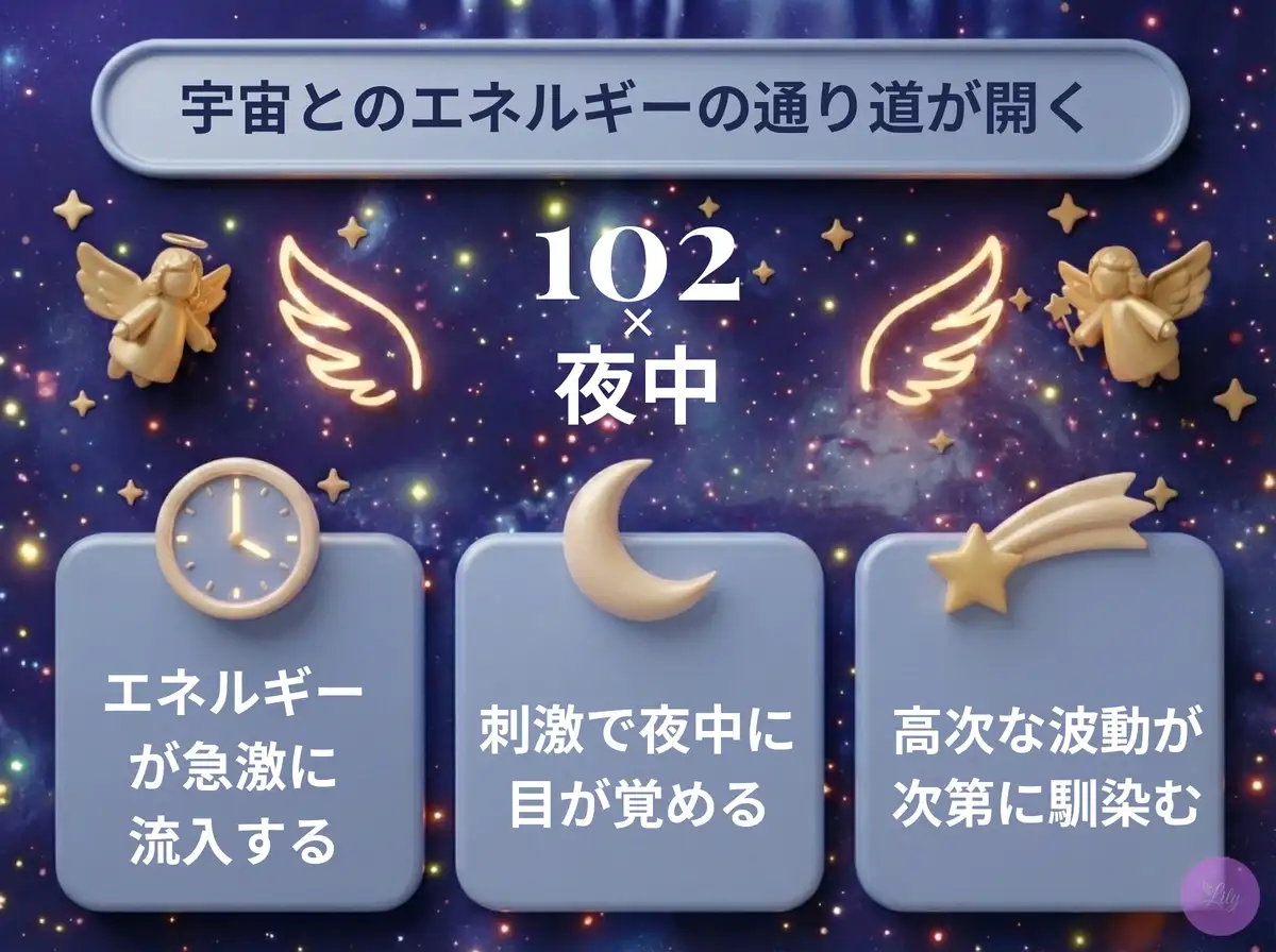 リリーのエンジェルナンバー 102 x 夜中