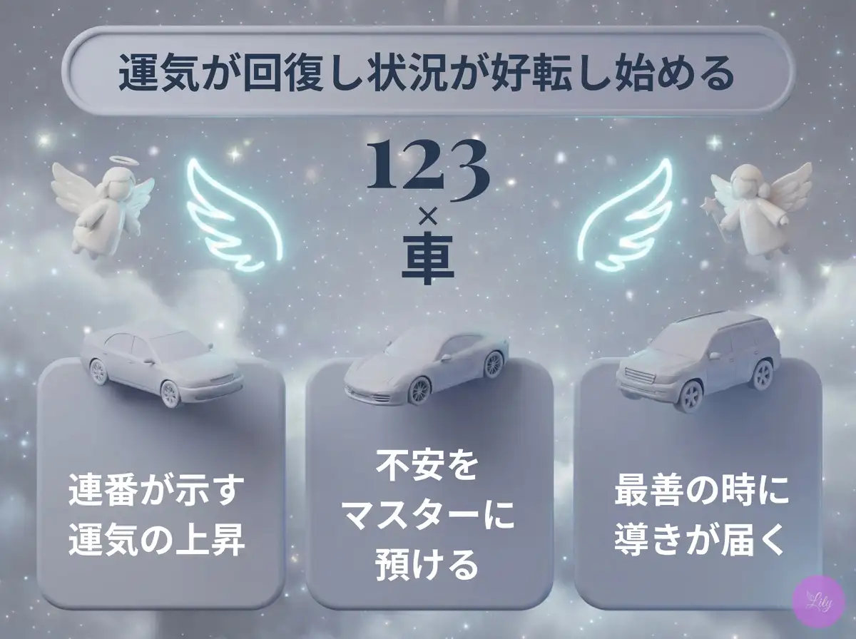 リリーのエンジェルナンバー 123 x 車
