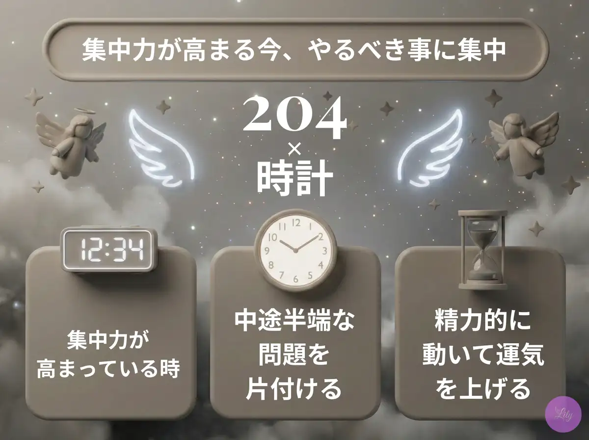 リリーのエンジェルナンバー 204 x 時計