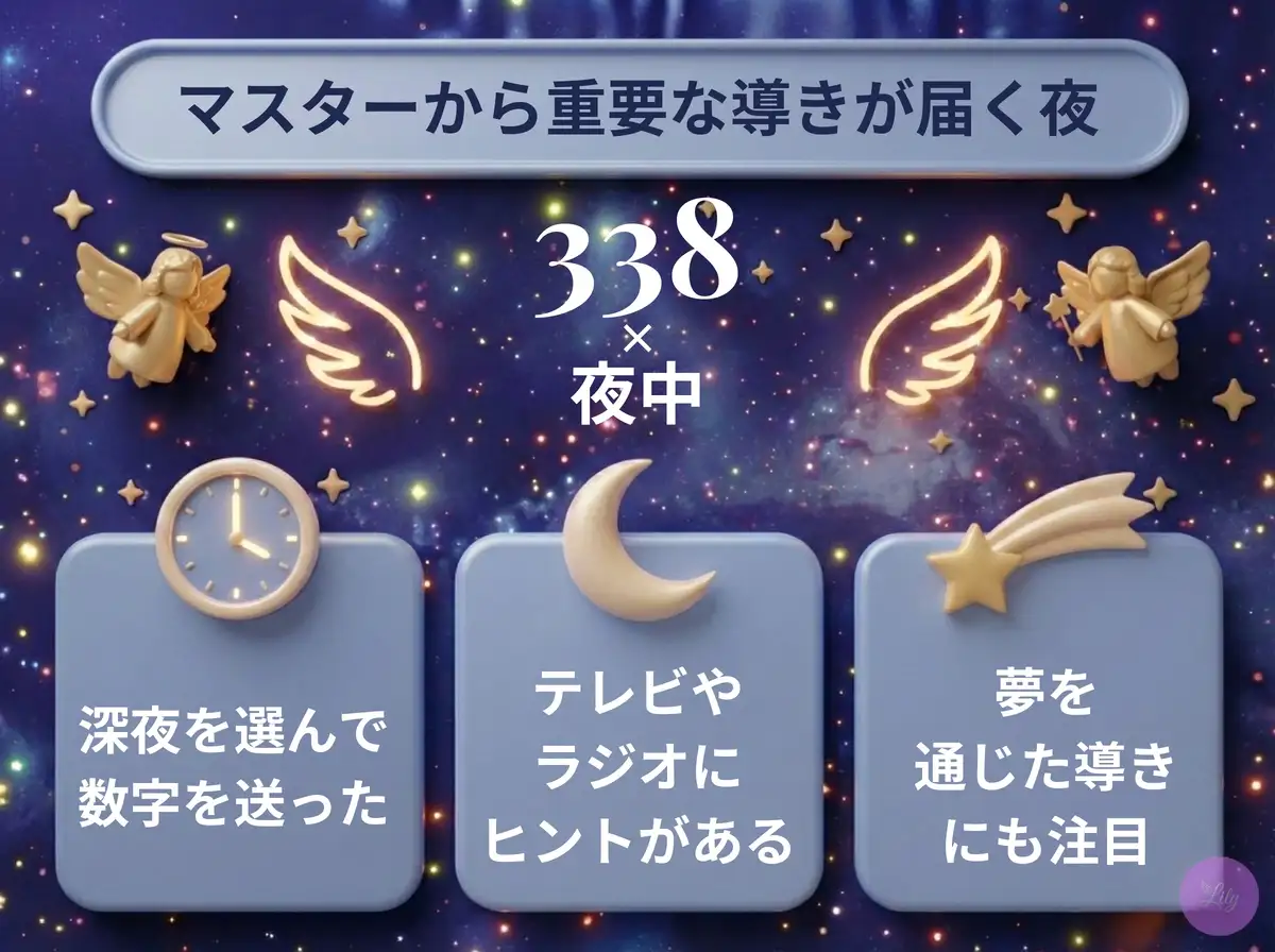 リリーのエンジェルナンバー 338 x 夜中
