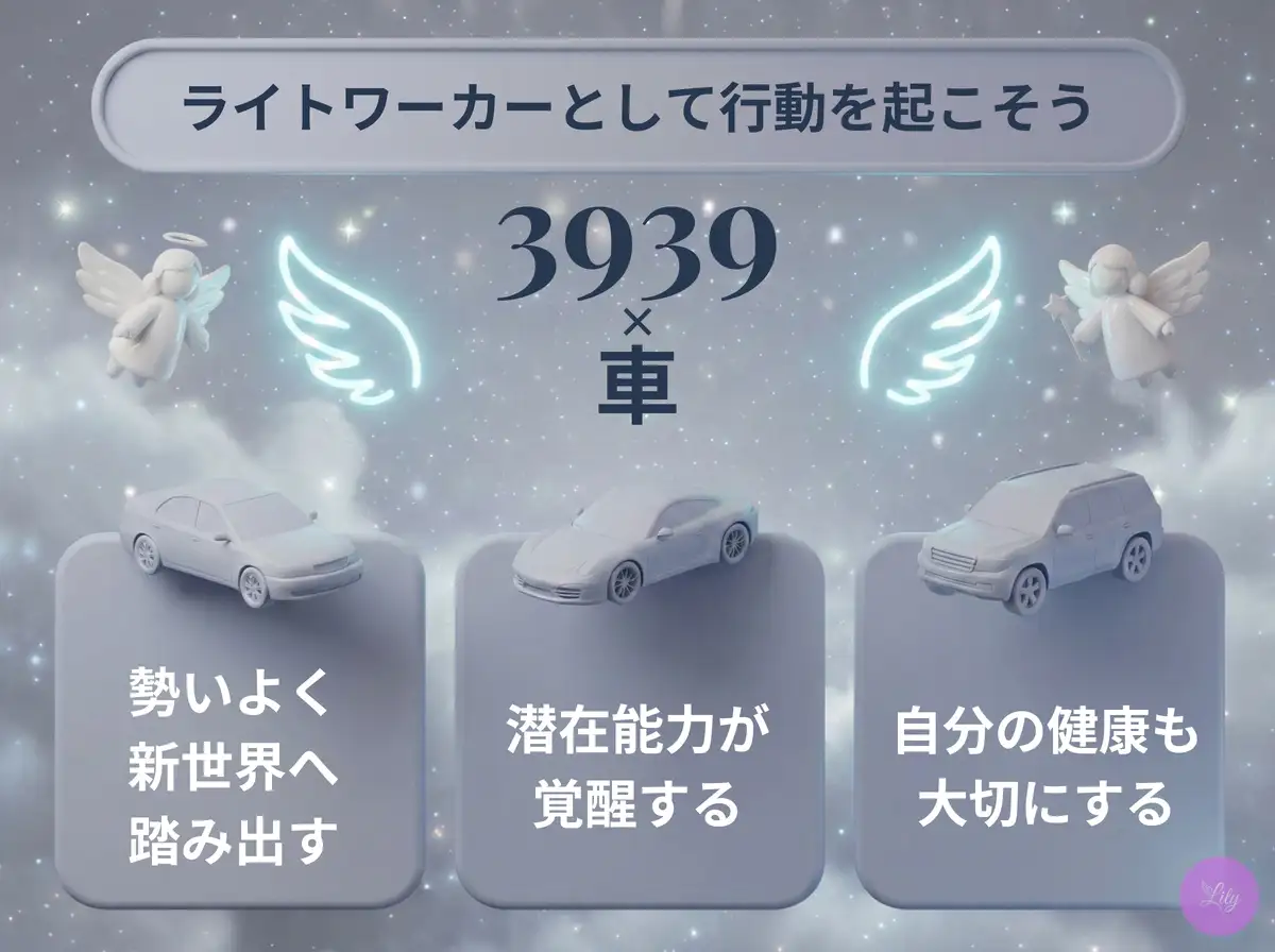 リリーのエンジェルナンバー 3939 x 車