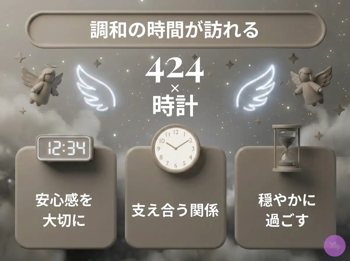 リリーのエンジェルナンバー 424 x 時計