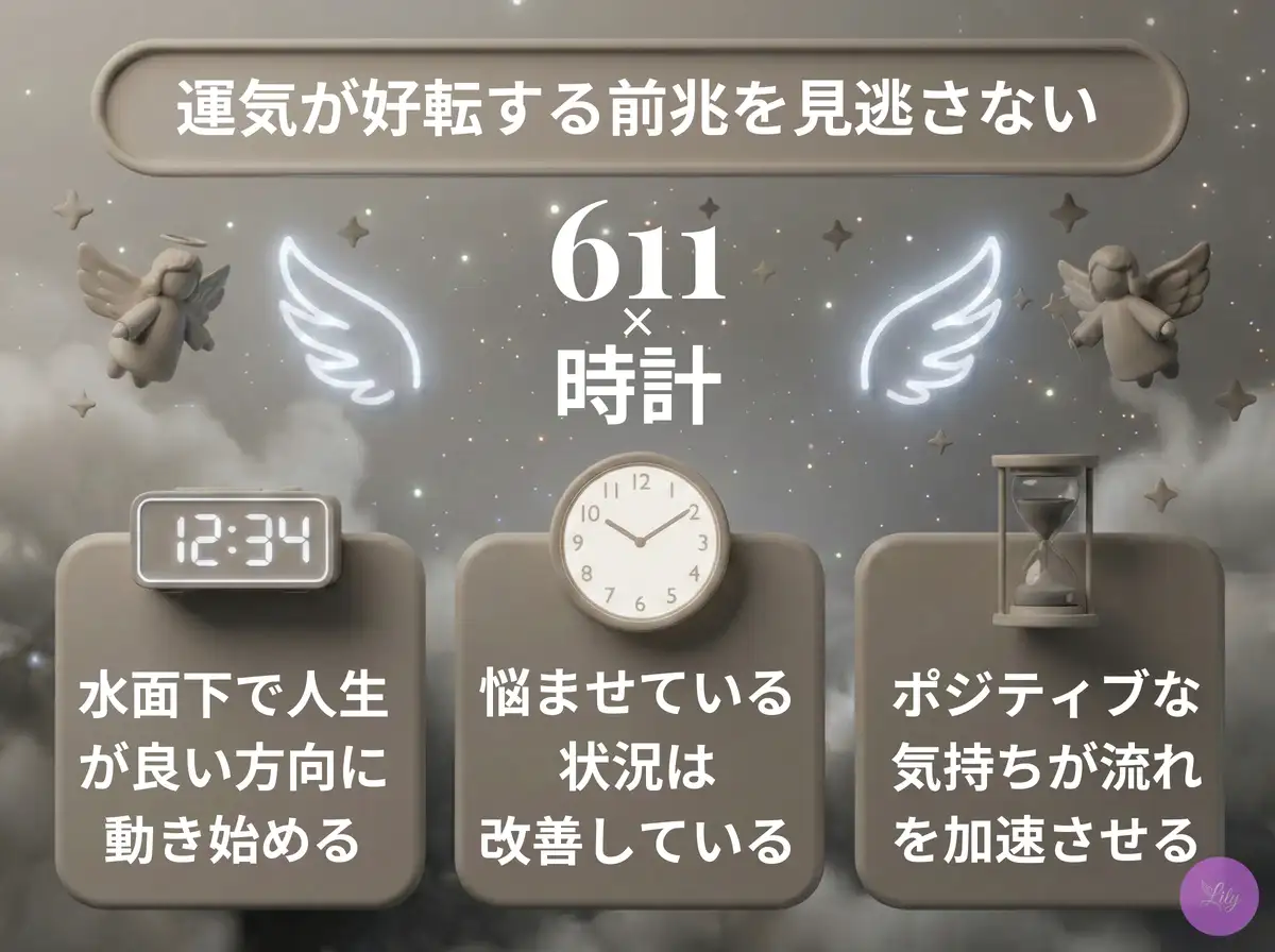 リリーのエンジェルナンバー 611 x 時計