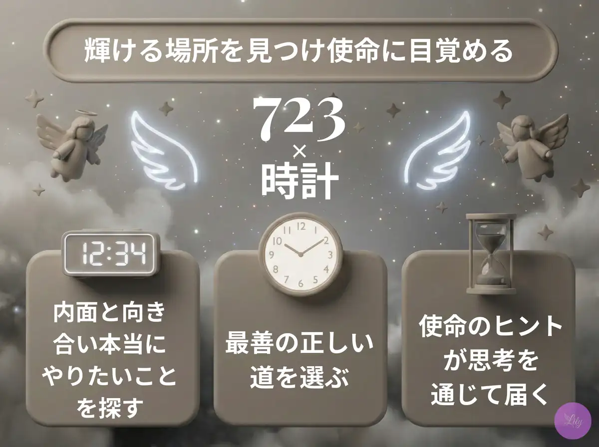 リリーのエンジェルナンバー 723 x 時計