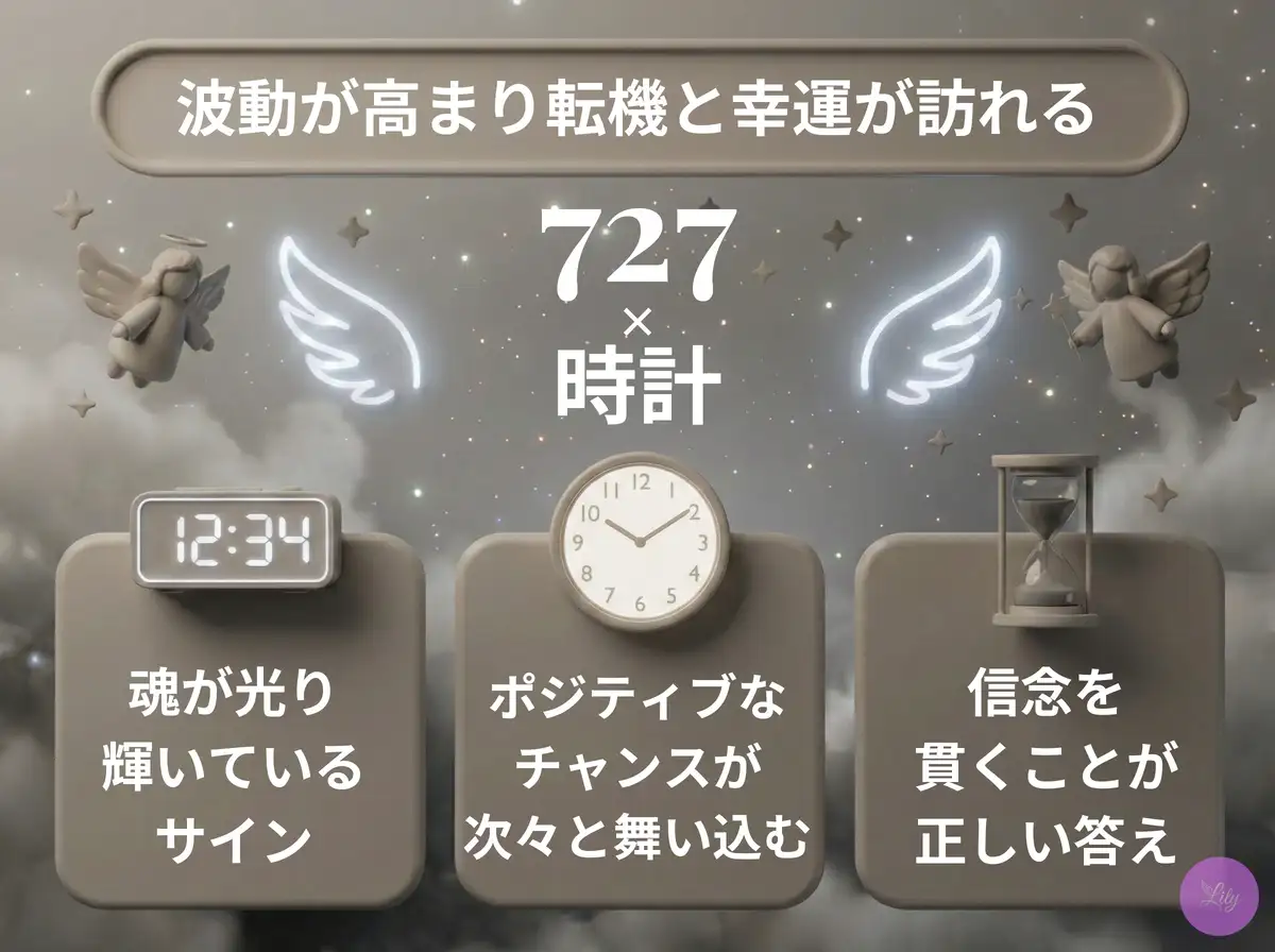 リリーのエンジェルナンバー 727 x 時計