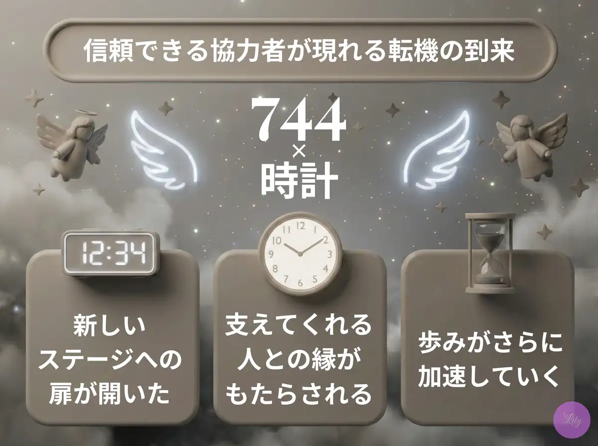 リリーのエンジェルナンバー 744 x 時計