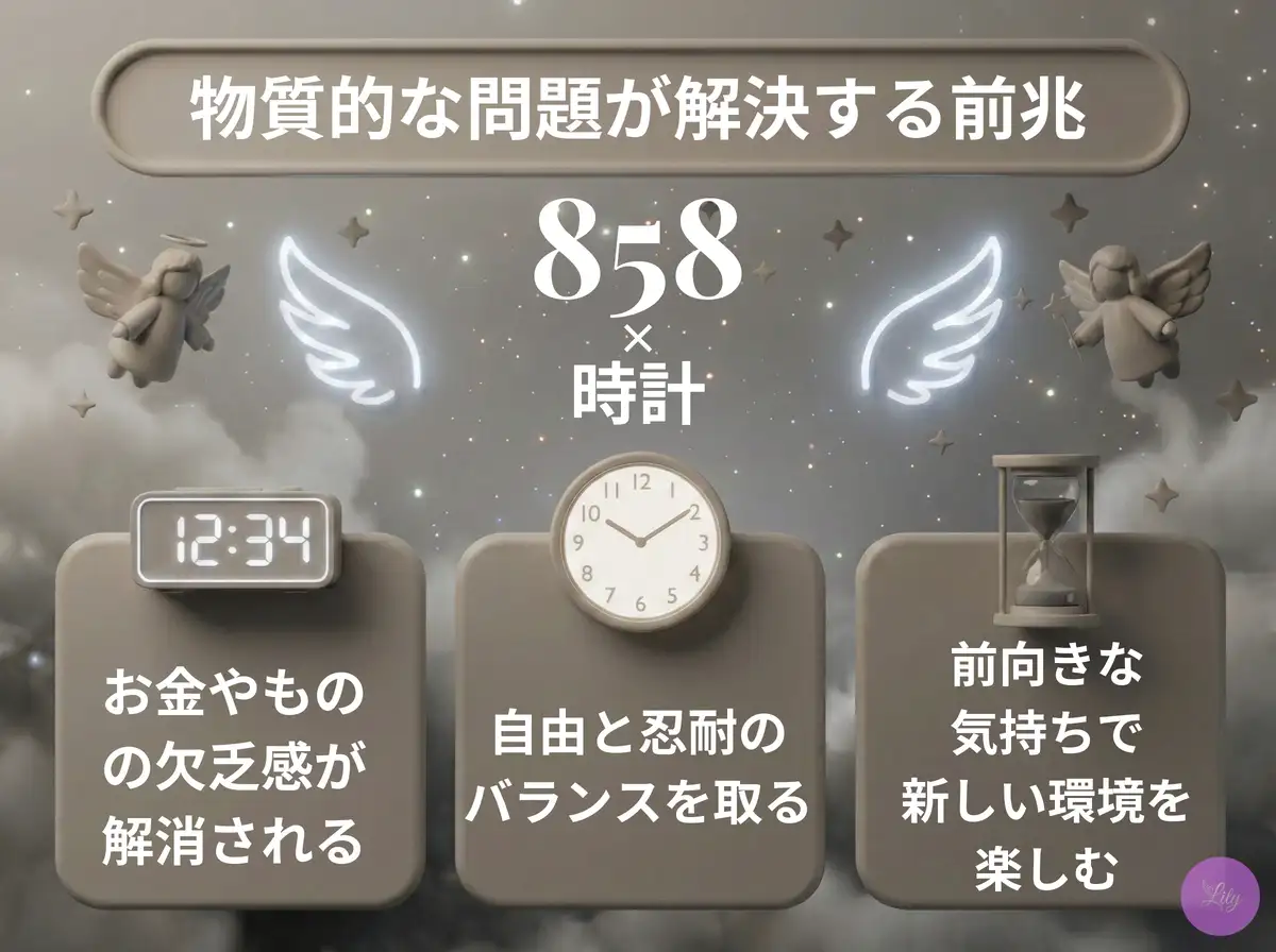 リリーのエンジェルナンバー 858 x 時計