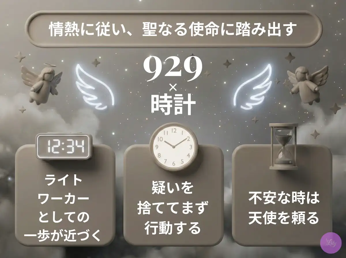 リリーのエンジェルナンバー 929 x 時計